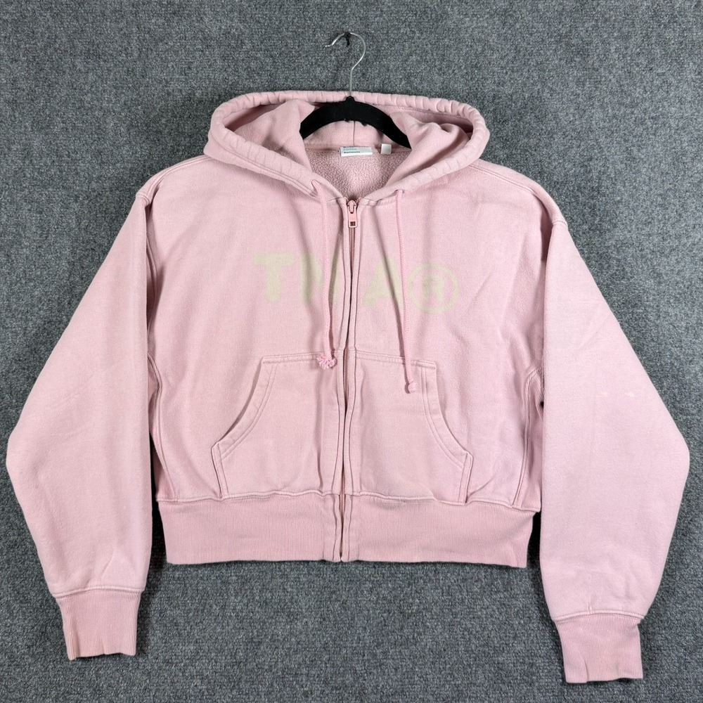 Aritzia TNA Sweatfleece Cozy Fleece Boyfriend Fit Crop Zip Hoodie Pink Small